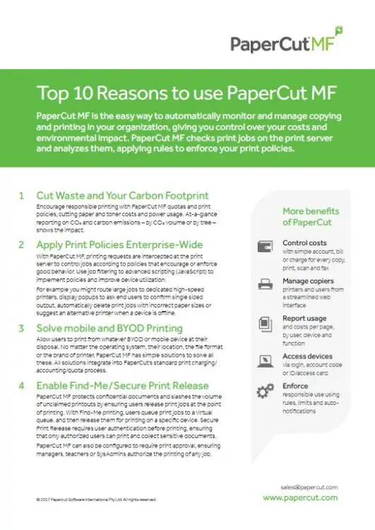 Top 10 Reasons, Papercut Mf, Supreme Office Technology